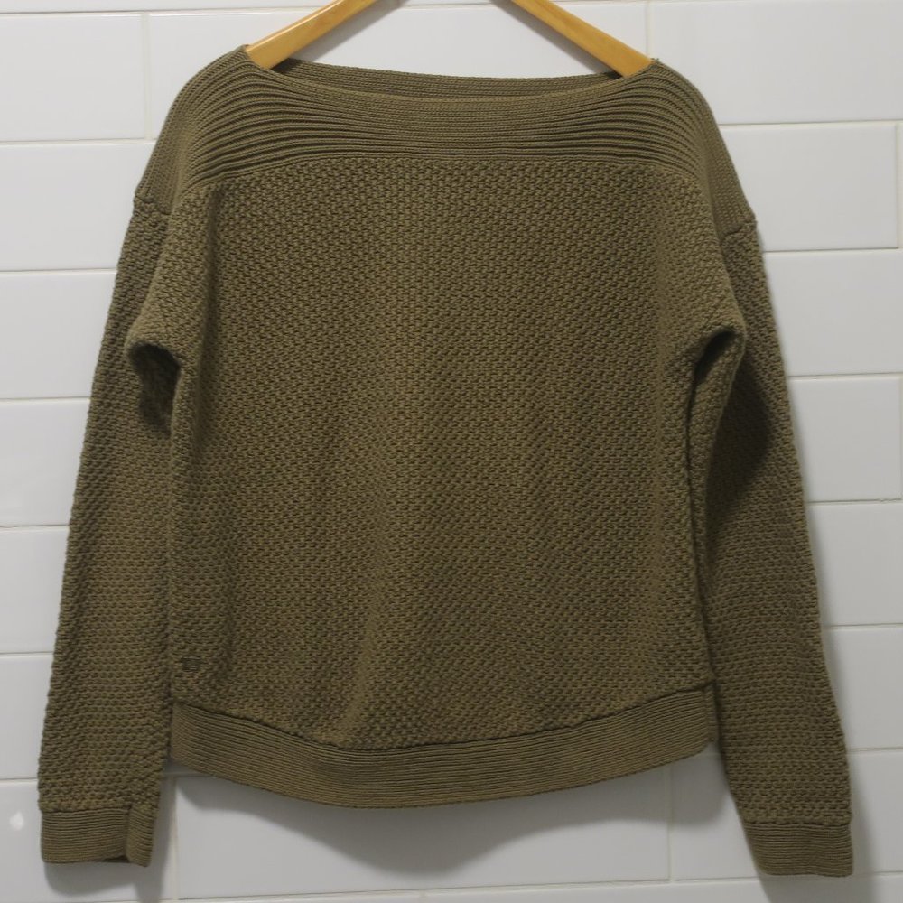 LAUREN RALPH LAUREN waffle chunky knit sweater olive green boatneck sz Large plv - Picture 2 of 8